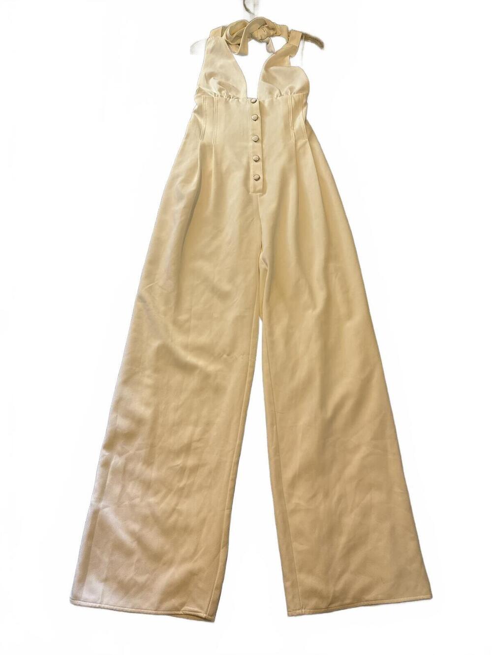AKIRA White Plunging Button-Front Wide Leg Halter Jumpsuit, NWT